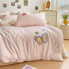 JazzHer Ins Style Embroidered Colorful Butterfly Bedding Sheet Nordic Duvet Cover Set Home Luxury No Filling Bedding Set Soft Bedspread