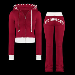 JazzHer Y2k Fashion High Quality Slim Sports hoodie and sweatpants Two winter Gothic lettering applique sportswear sweatsuit sets emo