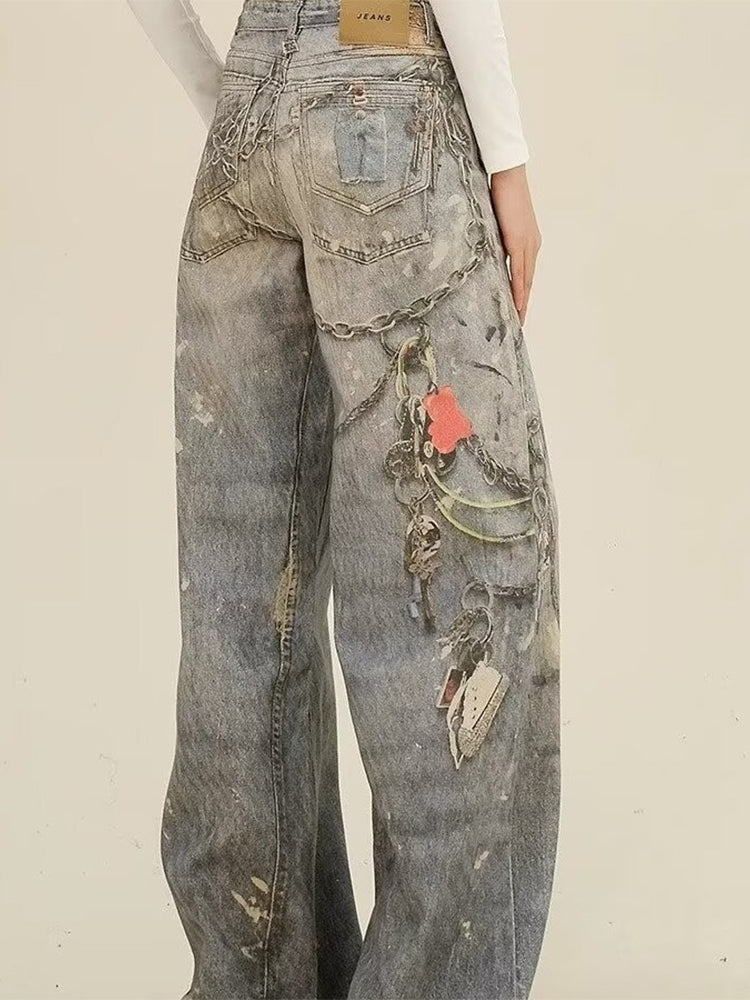 christmas outfit JazzHer Women's Blue Baggy Jeans Harajuku Y2k Denim Trousers Japanese 2000s Style Oversize Pattern Jean Pants 90s Vintage Trashy Clothes