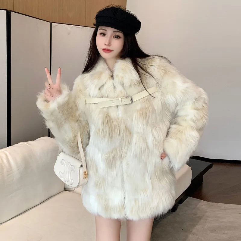 cold weather outfits JazzHer 2024 Winter New Fox Fur Jacket Women's Cropped High-End Youth Style Faux Fur Age-Reduction Explosion Top Real Leather Coat