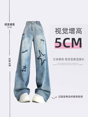 christmas outfit JazzHer Women's Blue Star Jeans Vintage Y2k 90s Aesthetic Denim Trousers Harajuku Baggy High Waist Wide Cowboy Pants Emo 2000s Clothes