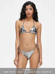 JazzHer 2024 New Sliver Lace Up Halter Bikini