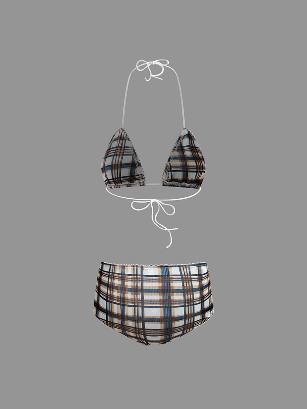 JazzHer 2024 New Plaid Jersey Sexy Bikini With Cover Up