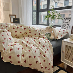 JazzHer Korean Style Bedding Set Boys Girls Twin Queen Size Duvet Cover Flat Sheet Pillowcase Bed Linens Kids Adult Fashion Home Textile