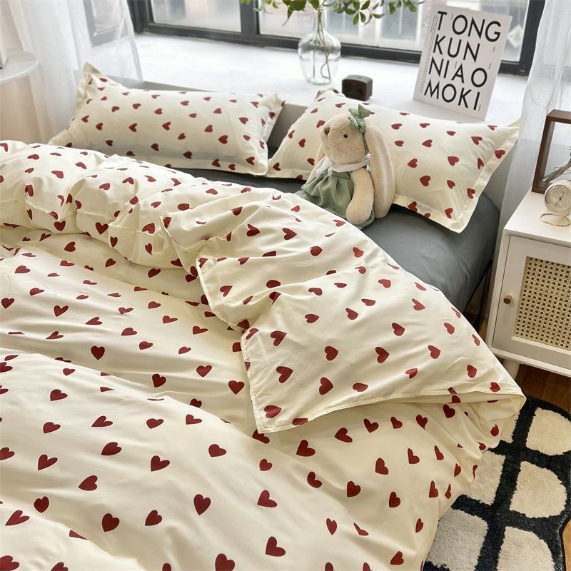 JazzHer Floral Korean Style Duvet Cover Set No Filler Pillowcase Flat Sheet Twin Queen Size Boys Grils Romantic Bedding Kit