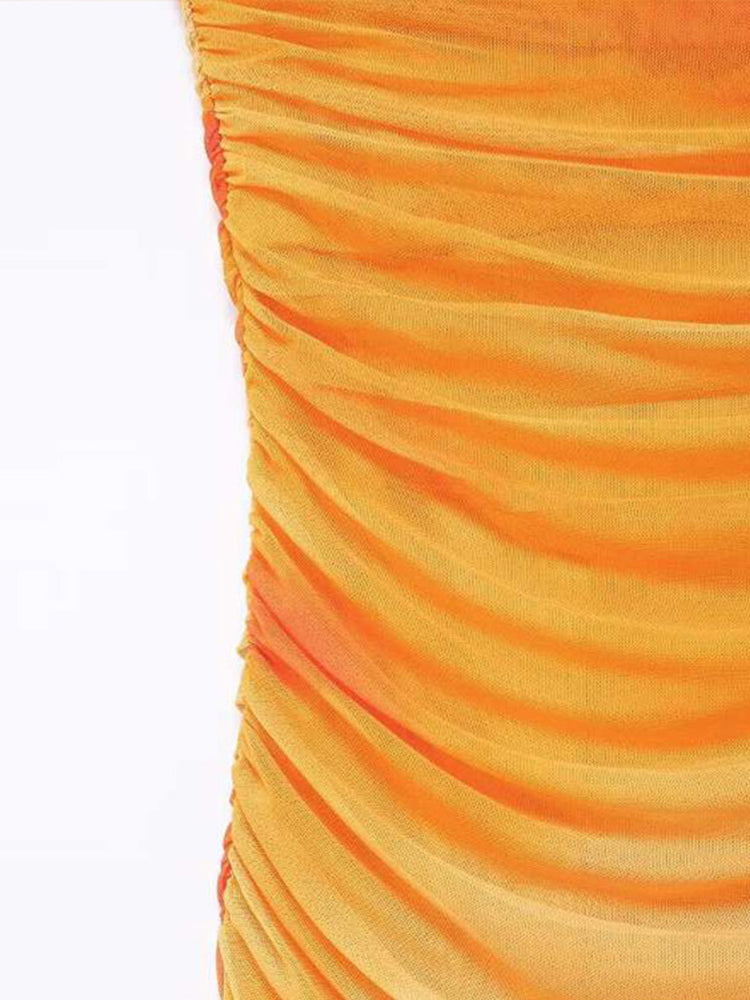 JazzHer Pleated Print Sling Long Dresses Women Sexy Sleeveless Backless Midi Dress 2025 Summer V Neck Bodycon Ladies Fashion Party Robe