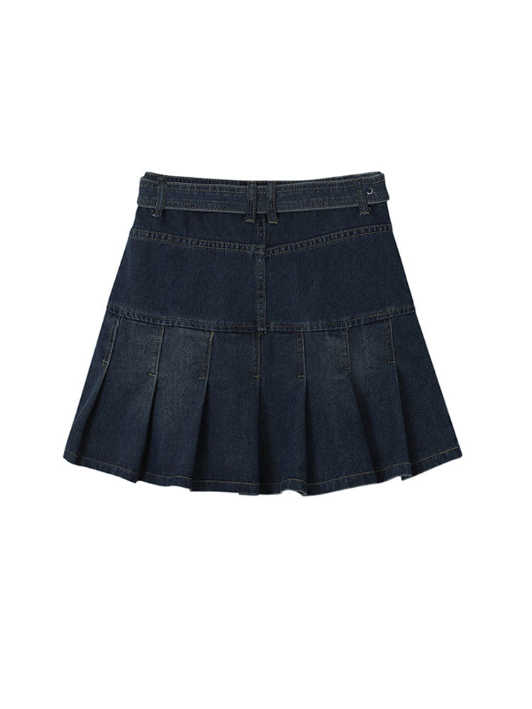 christmas outfit JazzHer Y2k High Waist Denim Mini Pleated Skirts With Belt Women 2025 Summer Fashion Retro A Line Skirt Korean Ins Female Casual Skirts