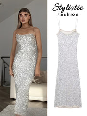 thanksgiving outfit JazzHer Sexy Sequin Sling Dress For Women Elegant Sleeveless Backless Hip Package Sheath Party Dresses Female 2024 Club Evening Vestido