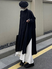 JazzHer Cool Black Big Split Long Shirt & White Skirt Sets