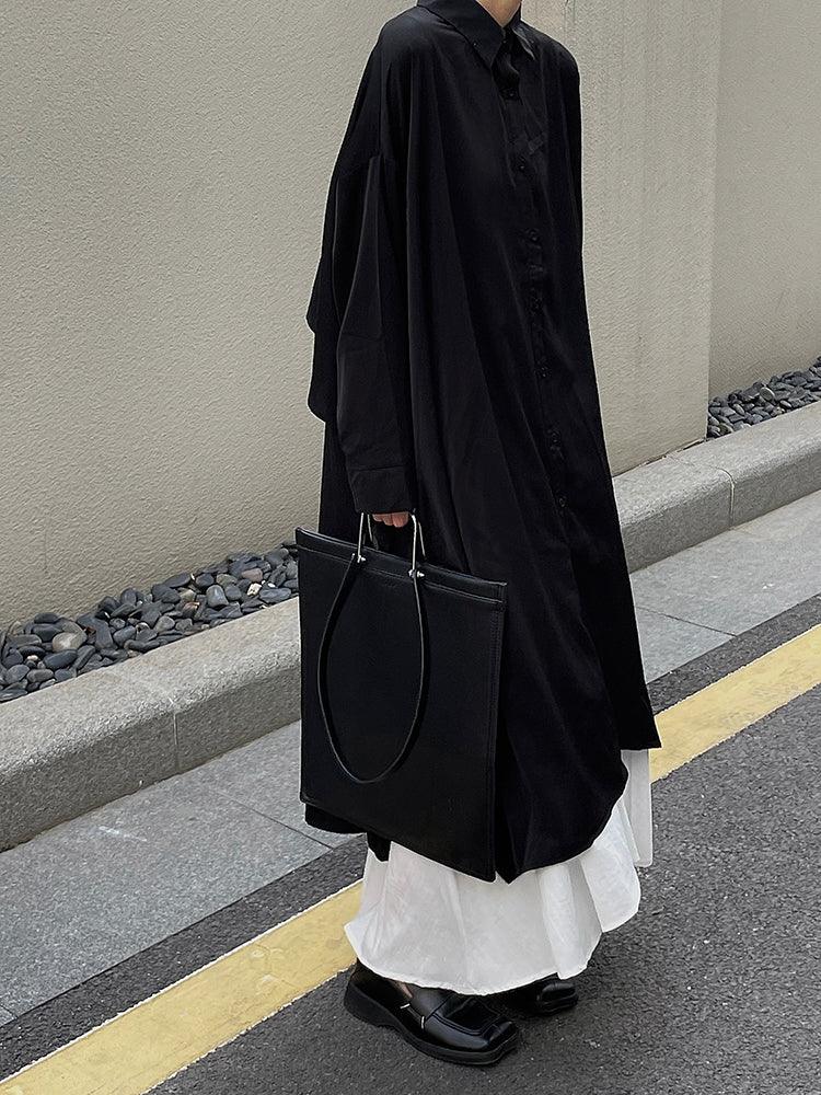 JazzHer Cool Black Big Split Long Shirt & White Skirt Sets