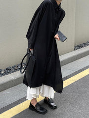 JazzHer Cool Black Big Split Long Shirt & White Skirt Sets