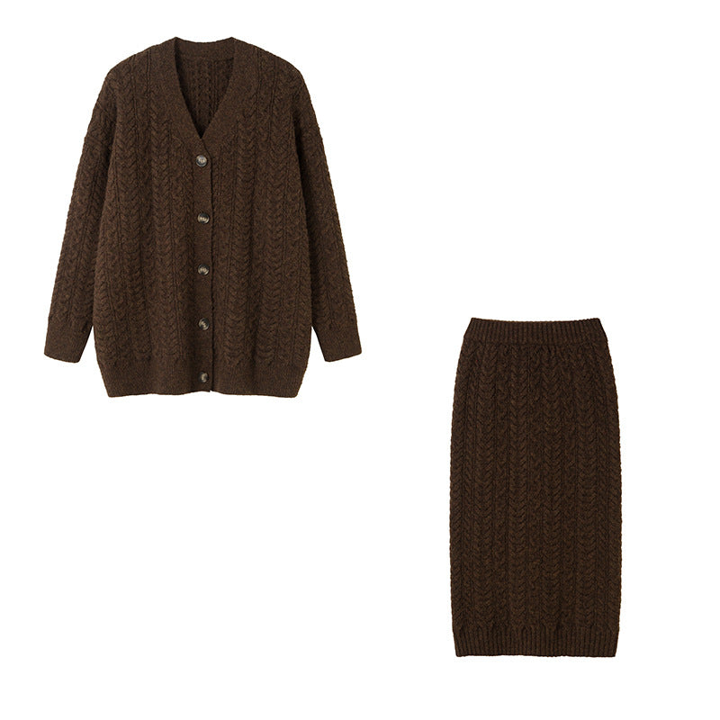 JazzHer Casual Knitted Cardigan&Skirt 2 Piece Suit