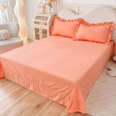 JazzHer Korean version bed skirt four piece set, princess style bedding set, autumn and winter thickened matte four piece set