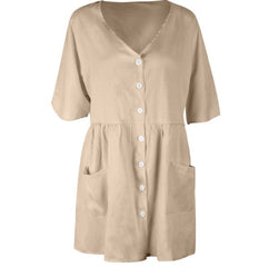 dti outfits Spring Loose plus Size V-neck Button All-Match Pocket Short Sleeve Female Dress