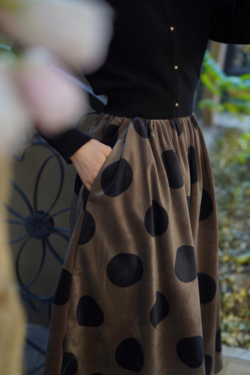 Jazzher Birch Brown Polka Dot Velvet Umbrella Skirt