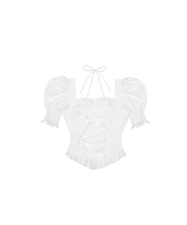 Jazzher Angel Girl Lace Up Corset Frill Blouse