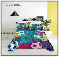 JazzHer Kids Football Bed Sheet Set Sport Game Soccer Printing Bedding ForBoys Soft Polyester Bed Flat Sheet With Pillowcase