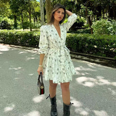 JazzHer Ladies Short Print Shirt Dress Women Casual Mini Holiday Summer Dress Female Loose Women Beach Dress Sundress Robe Vestidos