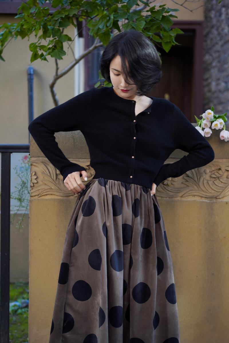 Jazzher Birch Brown Polka Dot Velvet Umbrella Skirt