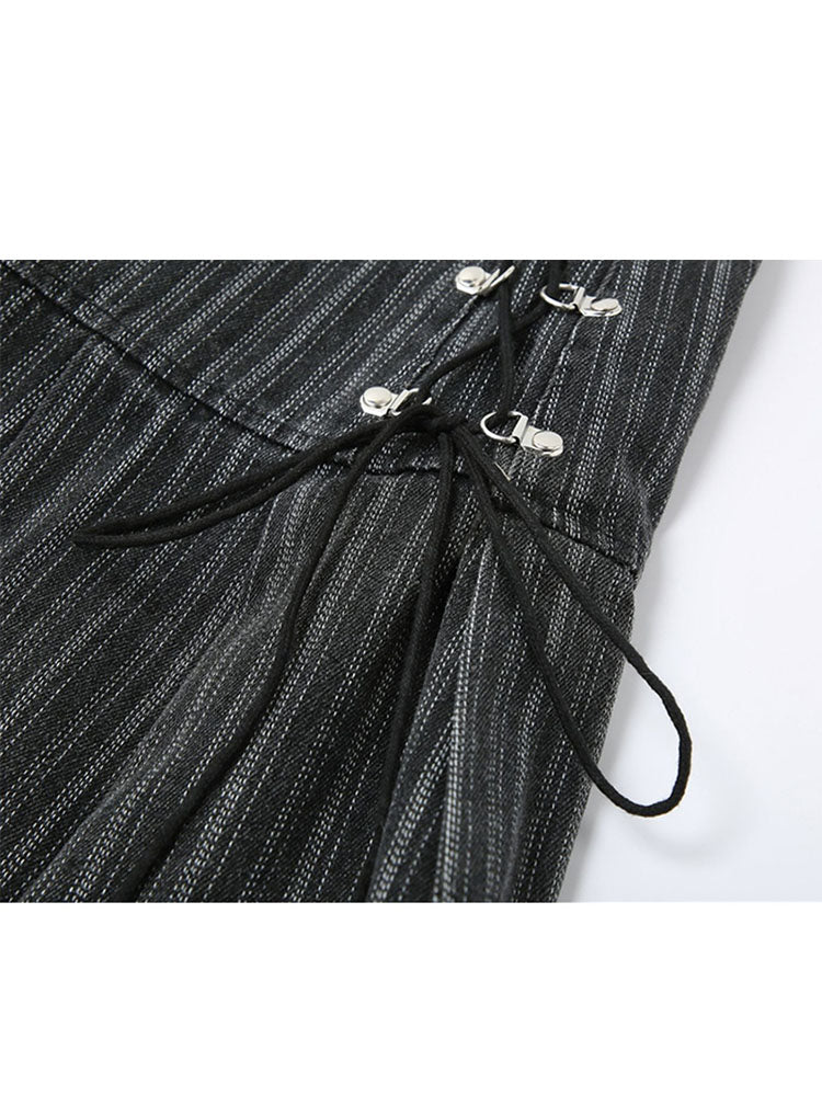 christmas outfit JazzHer Y2k Pleated Skirt Women Sexy High Waist Grey Stripe Bandage Mini Skirts 2025 Summer New A Line Skirt Vintage Harajuku Streetwar