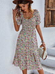 JazzHer Ladies Sexy Vintage Floral Print Boho Summer Dress Women Casual Elastic Bohemian Beach Dress Women Sundress Robe Vestidos Female