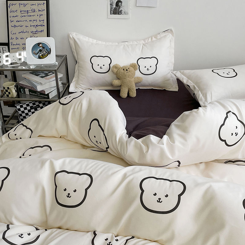JazzHer Spring Bedding Set Fashion Cartoon Kids Single Double Queen Size Flat Sheet Duvet Cover Pillowcase Bed Linens Home Textile