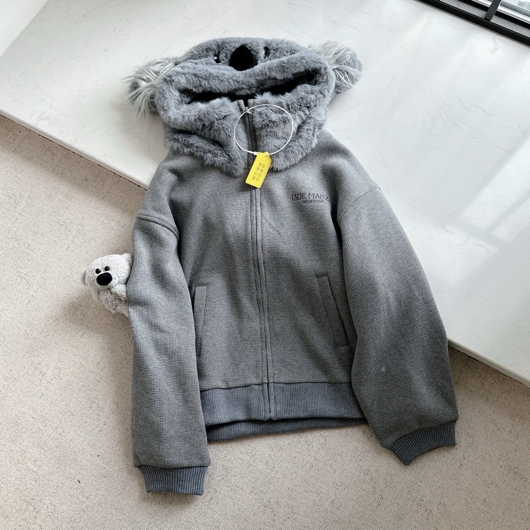 JazzHer Bear Hooded Sweatshirts Jackets for Women 2025 Autumn Winter Clothing Korean Fashion Cute Y2k Tops Casual Zipper Hoodies Coats