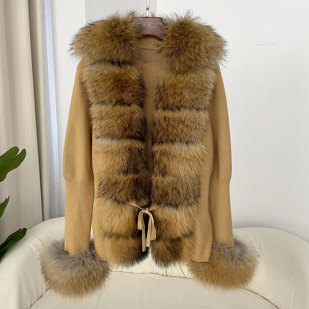 cold weather outfits JazzHer Autumn/winter New Arrival Detachable Real Fox Fur Placket Sleeve Opening Knitted Top Leather Jacket V-neck Pullover