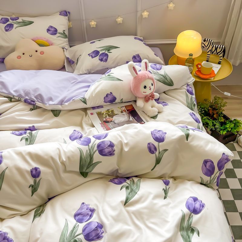 JazzHer 2025 Bedding Set New Spring Girls Ins Duvet Cover with Zipper No Filler Flat Sheet Pillowcase Single Queen Size Bed Linens