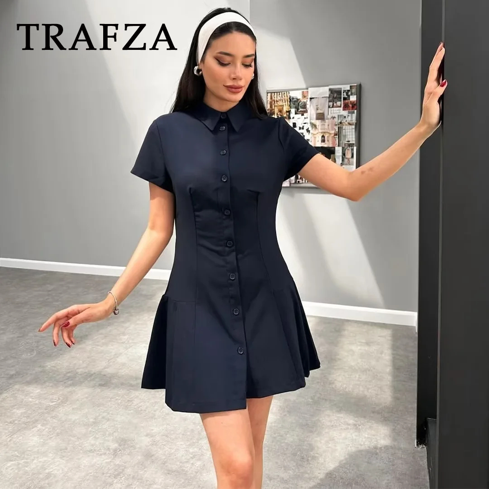 cold weather outfits JazzHer 2024 Spring Summer Casual Women Shirt Dresses Fashion Streetwear Turn-down Collar Pleated Single Breasted Short Dresses