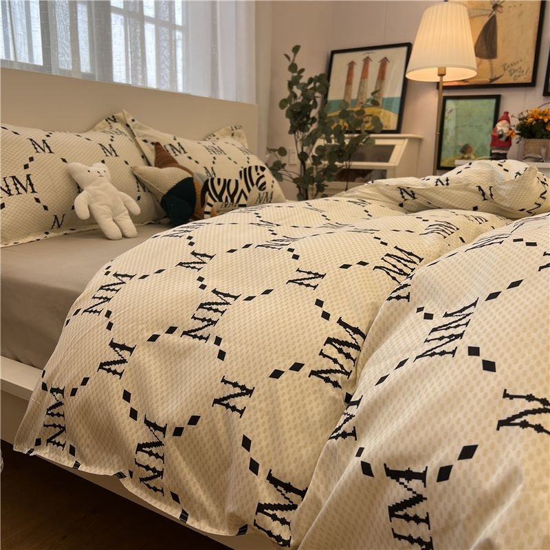 JazzHer White And Black Stripe Simple Bedding Set Nordic Style Quilt Cover Modern Home Textile Full Size For Kids Adults  Soft Polyester