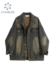 christmas outfit JazzHer Women's Denim Jacket Long Sleeve Jean Jacket Harajuku Korean 90s Vintage 2000s Fashion Oversize Outerwear Top 2000s Clothes 2025
