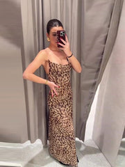 JazzHer Leopard Print Mesh Sling Dress Women Sexy Backless Sleeveless Hip Package Female Dresses 2024 Summer Lady Evening Party Robes