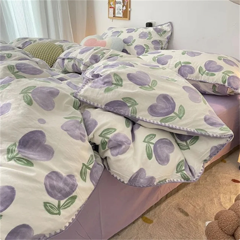 JazzHer Floral Dream Bedding Set Soft Cotton Duvet Cover Queen King Size Pillowcase Bed Linens