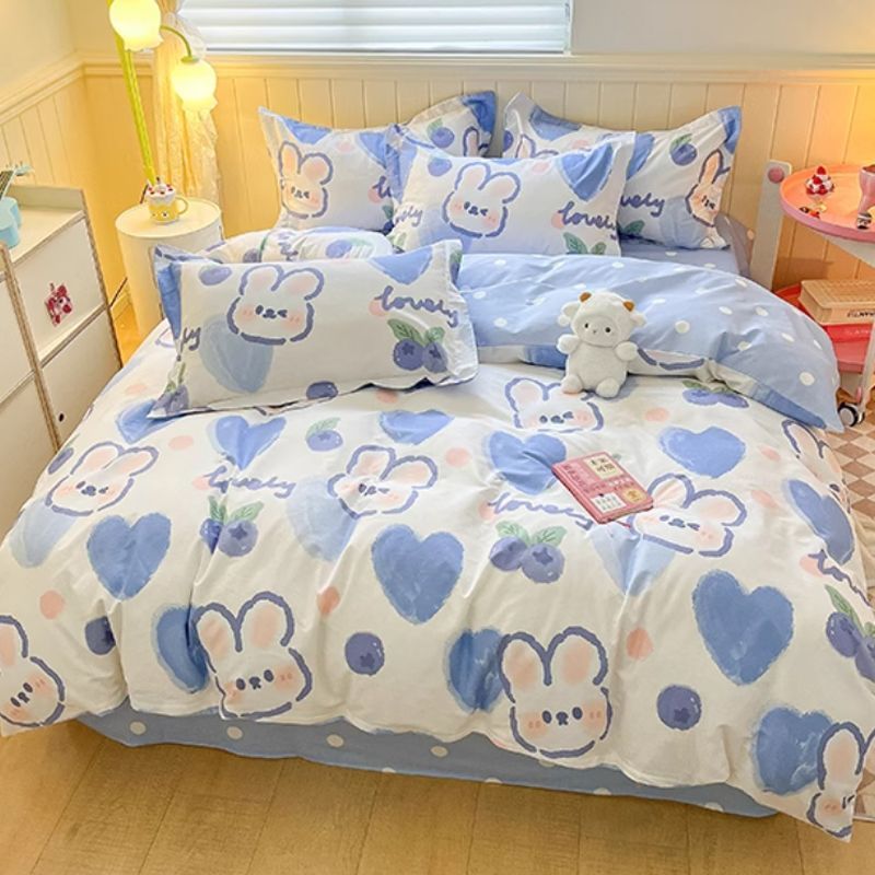 JazzHer Cute Kids Bedding Set Rabbit Dinosaur No Filler Single Queen Size Duvet Cover Flat Sheet Pillowcase Girls Boys Comforter Duvet