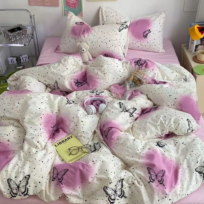 JazzHer Fashion Duvet Cover Set Korean Ins Style 2024 New Flat Sheet Pillowcase No Filler Kids Adult Bedding Kit Twin Queen Bed Linen
