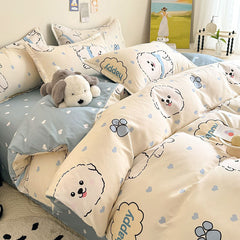 JazzHer Cute Cartoon Duvet Cover Set No Filler Ins Full Queen Size Comforter Cover Sheet Pillowcase Skin-friendly Girl Home Bedding Set