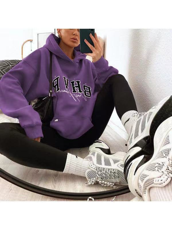 JazzHer Ladies Letter Print Warm Long Sleeve Sweatshirt