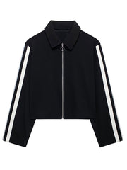 JazzHer Contast Color Coat Trosusers Suits Women Striped Lapel Long Sleeves Zipper Lady Sports Jacket Wide Leg Pant Female Two Piece Set