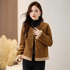 cold weather outfits JazzHer Winter Style Chamois Leather Lamb Wool Integrated Jacket Thickened Crew Neck Petite Cropped Top Stylish Warm For Cold Weather Sc