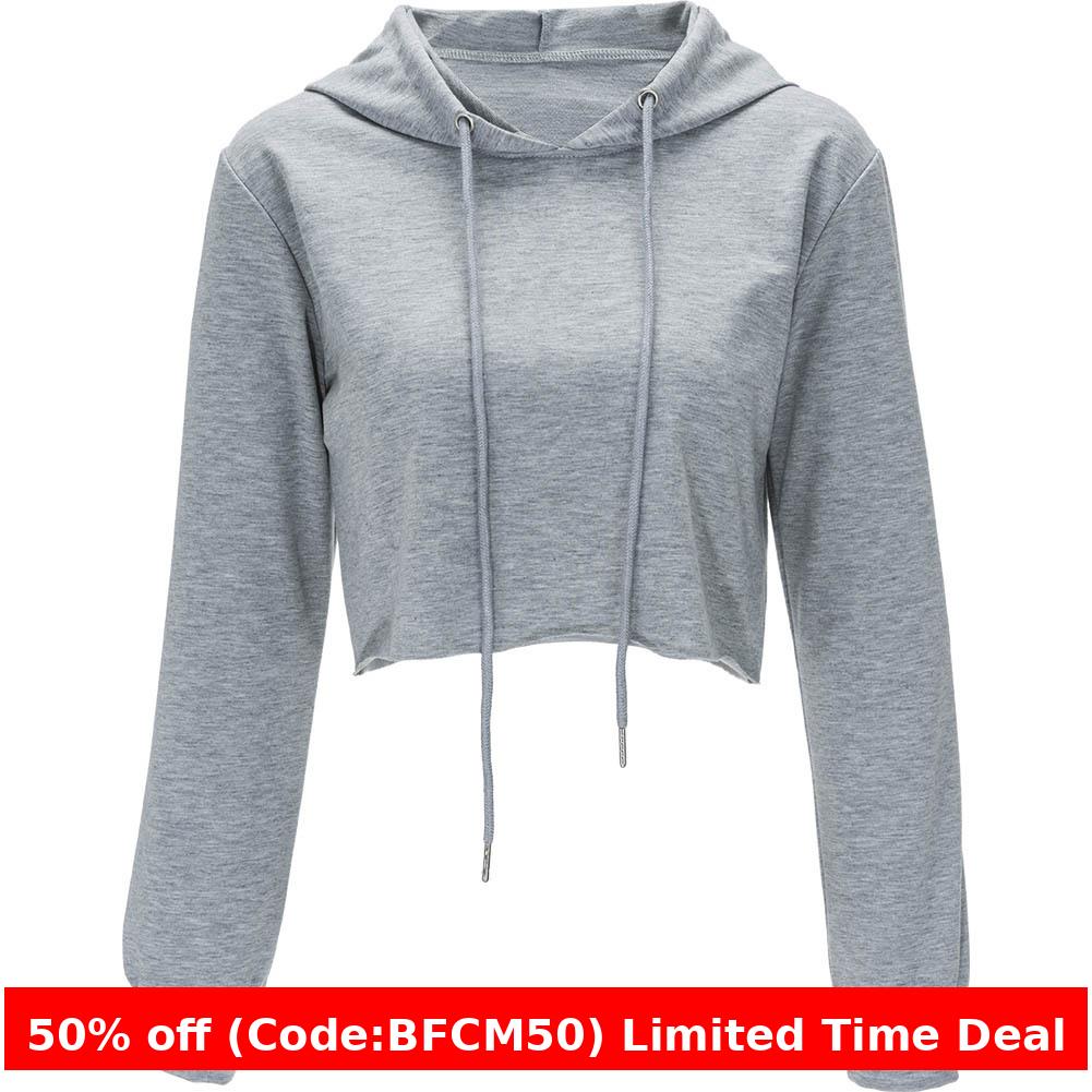 winter outfits men Solid Color Cropped Hooded Long Sleeve Sports Thin Sweater for Women