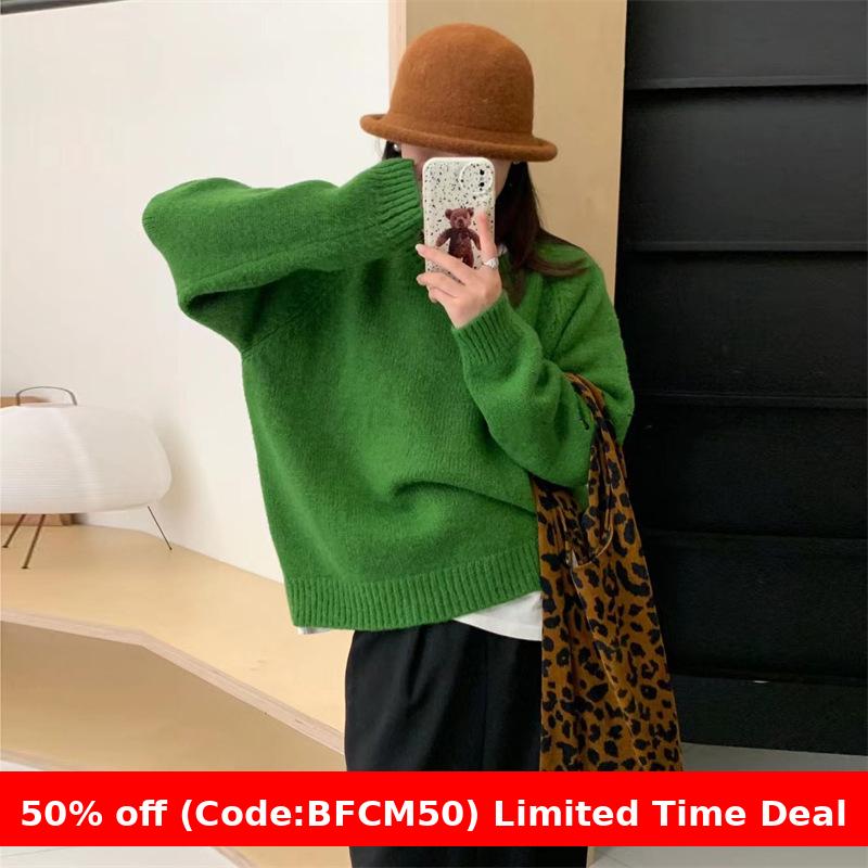 winter outfits men Orange round Neck Leather Standard Pullover Women's Autumn and Winter Korean Style High-Grade Loose Lazy Slimming Knitted Top