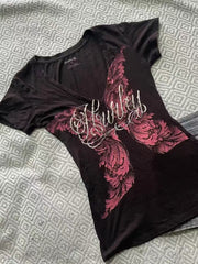 JazzHer Streetwear Women's T shirts Vintage Clothes 90s Gothic Punk Graphic Tees Femme Emo Grunge Girl Crop Top Y2k Aesthetic Clothing