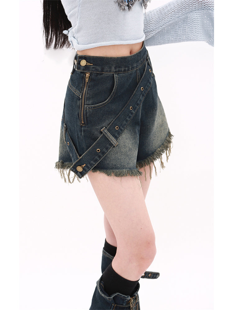 christmas outfit JazzHer Women Blue Y2k Denim Shorts Vintage Harajuku Hight Waist Jean Shorts with Leg Cover 90s Aesthetic Mini Short Pants 2000s Clothes