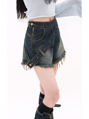 christmas outfit JazzHer Women Blue Y2k Denim Shorts Vintage Harajuku Hight Waist Jean Shorts with Leg Cover 90s Aesthetic Mini Short Pants 2000s Clothes