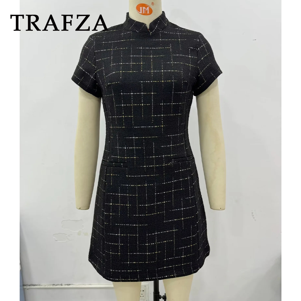 cold weather outfits JazzHer 2024 Spring Summer Plaid Women Dresses Fashion Casual Slim O Neck Elegant Mini Dresses Vintage Chic Streetwear Dresses