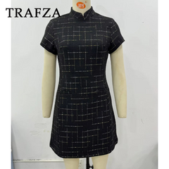 cold weather outfits JazzHer 2024 Spring Summer Plaid Women Dresses Fashion Casual Slim O Neck Elegant Mini Dresses Vintage Chic Streetwear Dresses