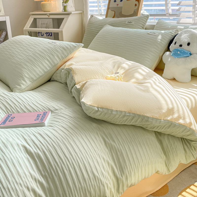 JazzHer Ins Nordic Style Bedding Set Solid Color Blue White Grey Twin Double Queen Size Duvet Cover Fitted Flat Sheet Pillowcase Kit