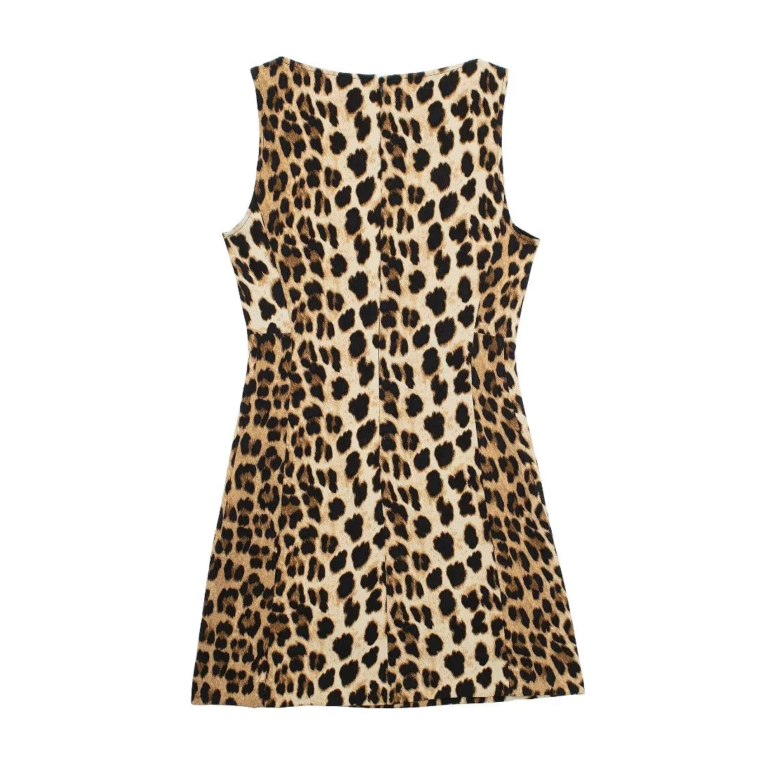 cold weather outfits JazzHer 2024 Spring Summer Women LEOPARD Sexy Dresses Fashion Nightclub O Neck Slim Sleeveless Print Elegant Ladies Mini Dresses