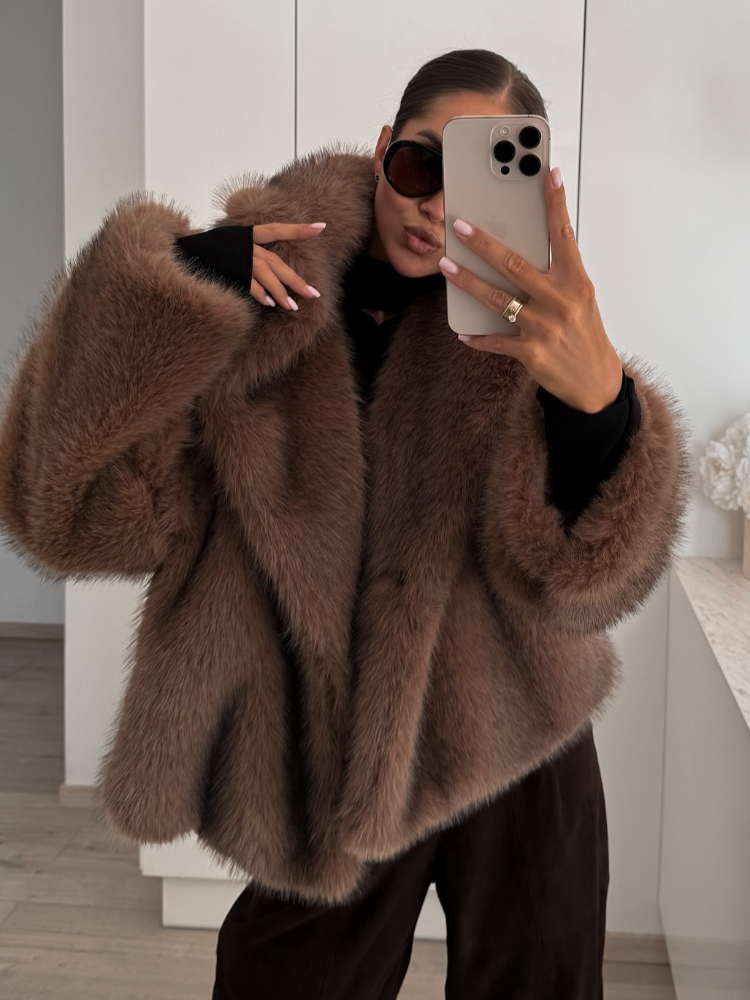 JazzHer Chic Women's Solid Winter Warm Faux Fur Long Coat Luxury Full Sleeve Thicken Loose Furry Jacket Female Thermal Streetwear 2024